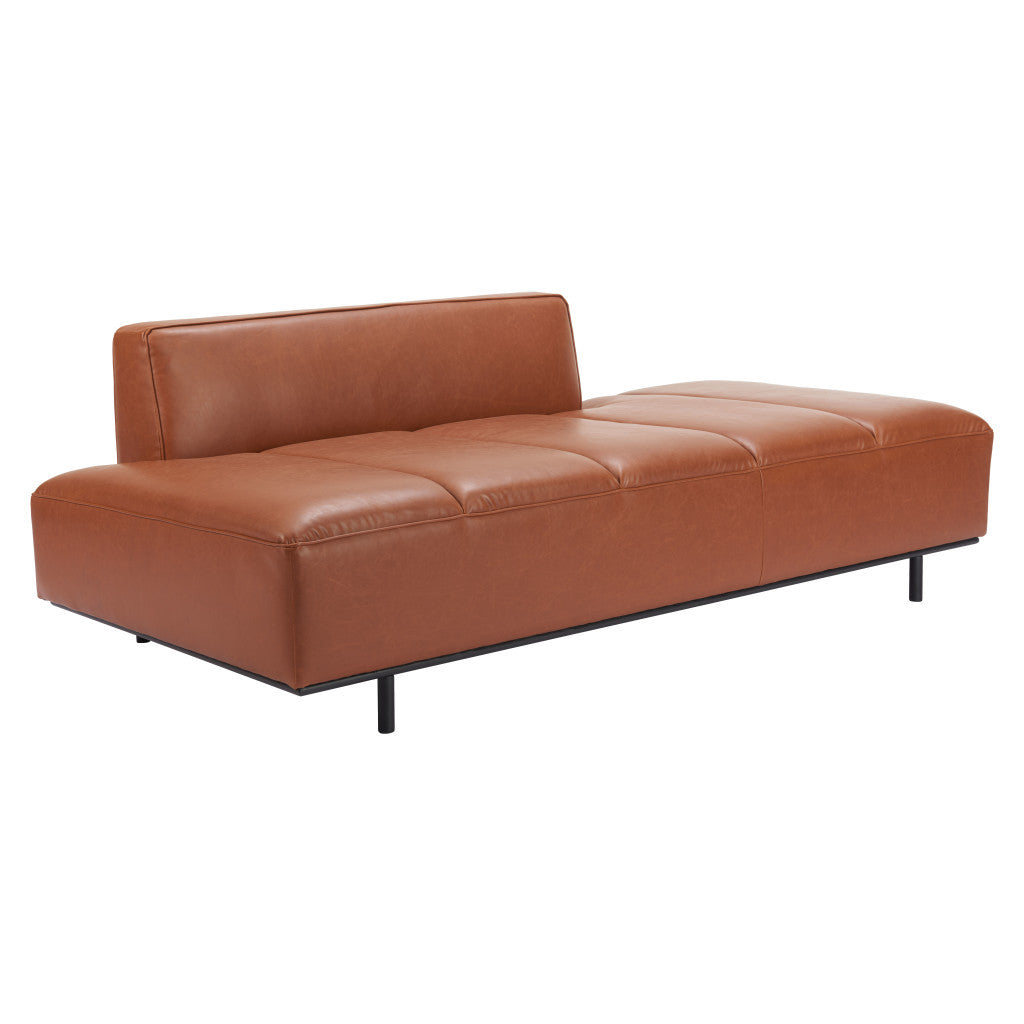 79" Brown Faux Leather Incomplete Back Sofa