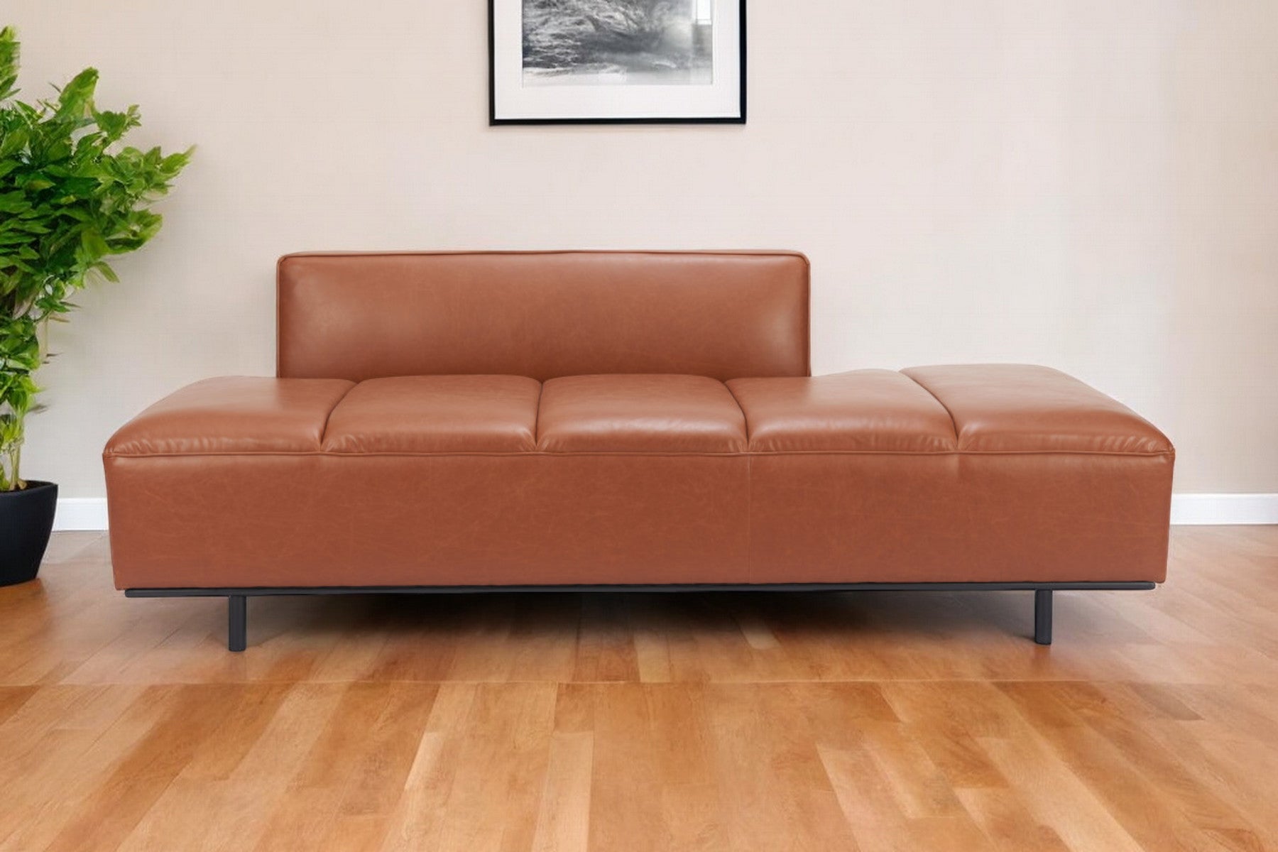 79" Brown Faux Leather Incomplete Back Sofa