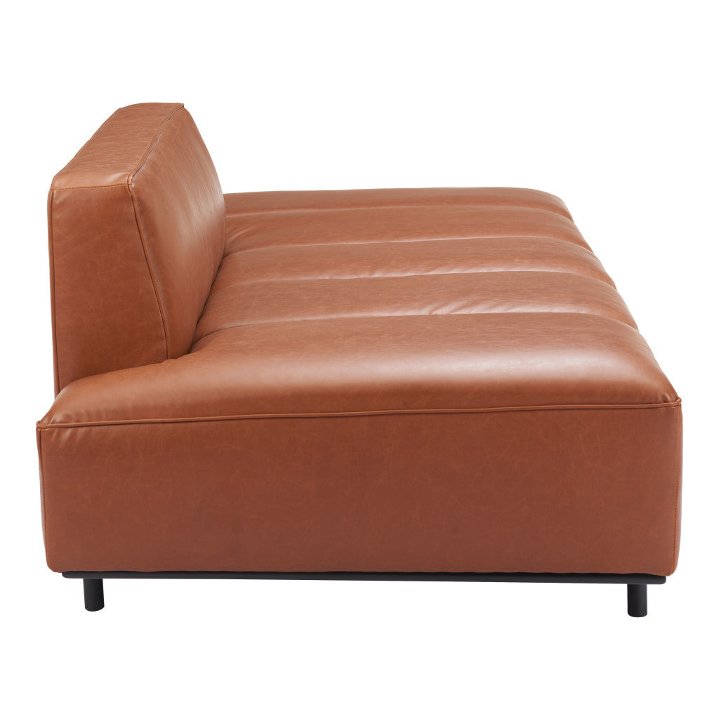 79" Brown Faux Leather Incomplete Back Sofa