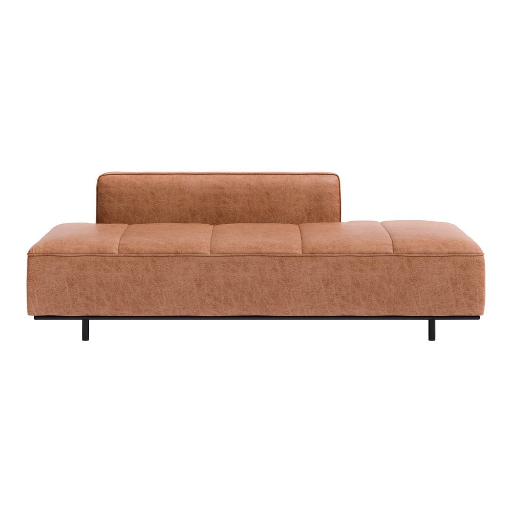 79" Brown Faux Leather Chaise Sofa