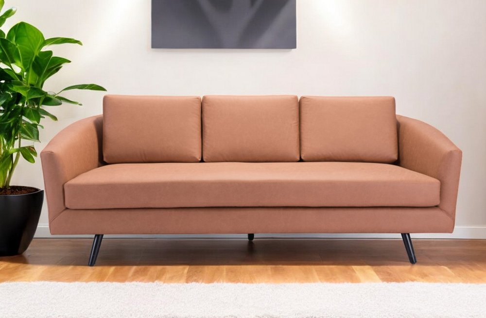 79" Light Brown Faux Leather Mid-Century Sofa