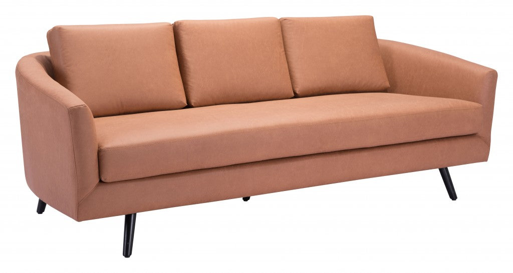 79" Light Brown Mid-Century Faux Leather Sofa