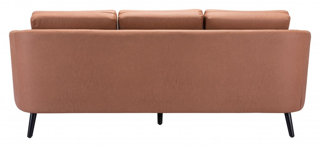 79" Light Brown Mid-Century Faux Leather Sofa