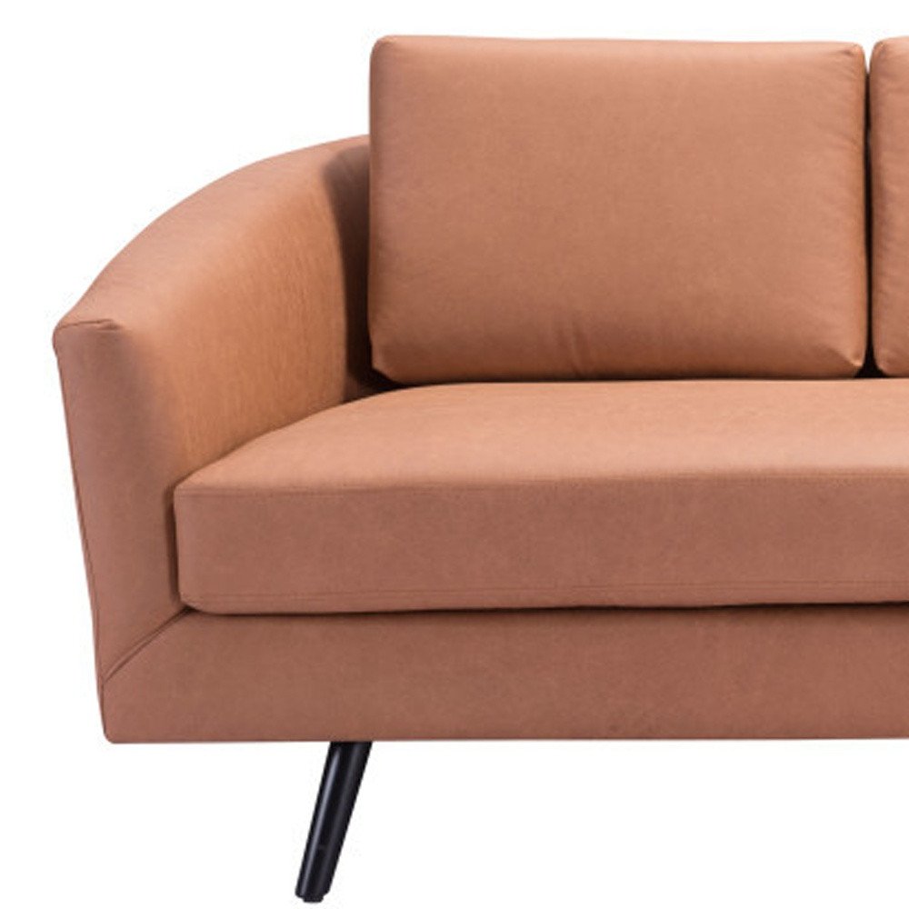 79" Light Brown Faux Leather Mid-Century Sofa