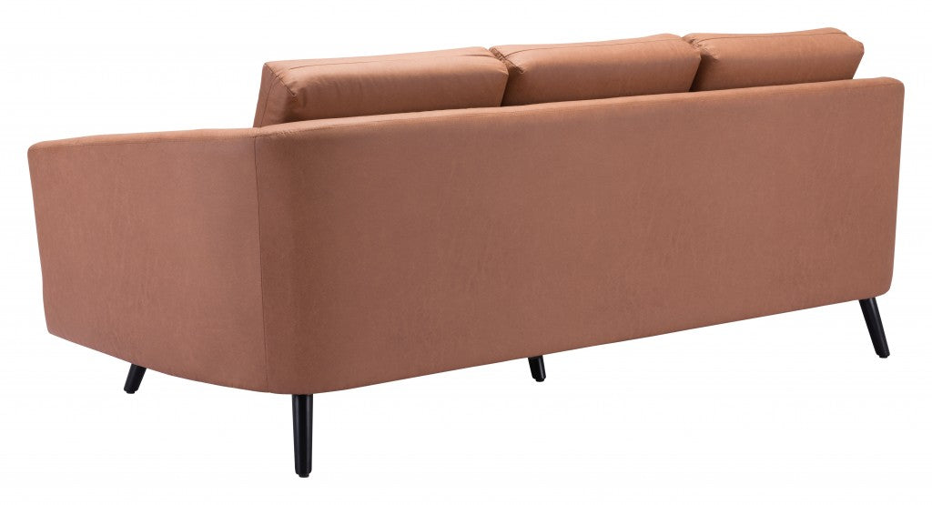 79" Light Brown Mid-Century Faux Leather Sofa