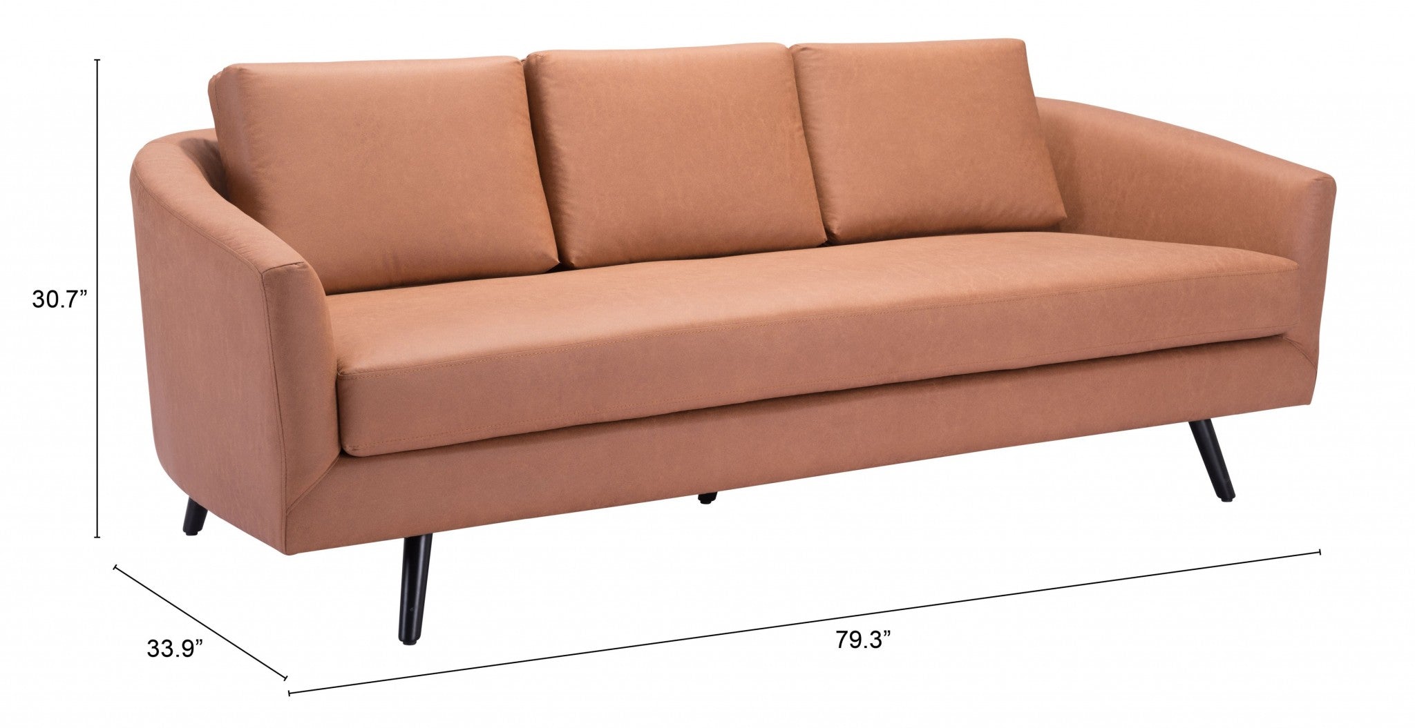 79" Light Brown Mid-Century Faux Leather Sofa