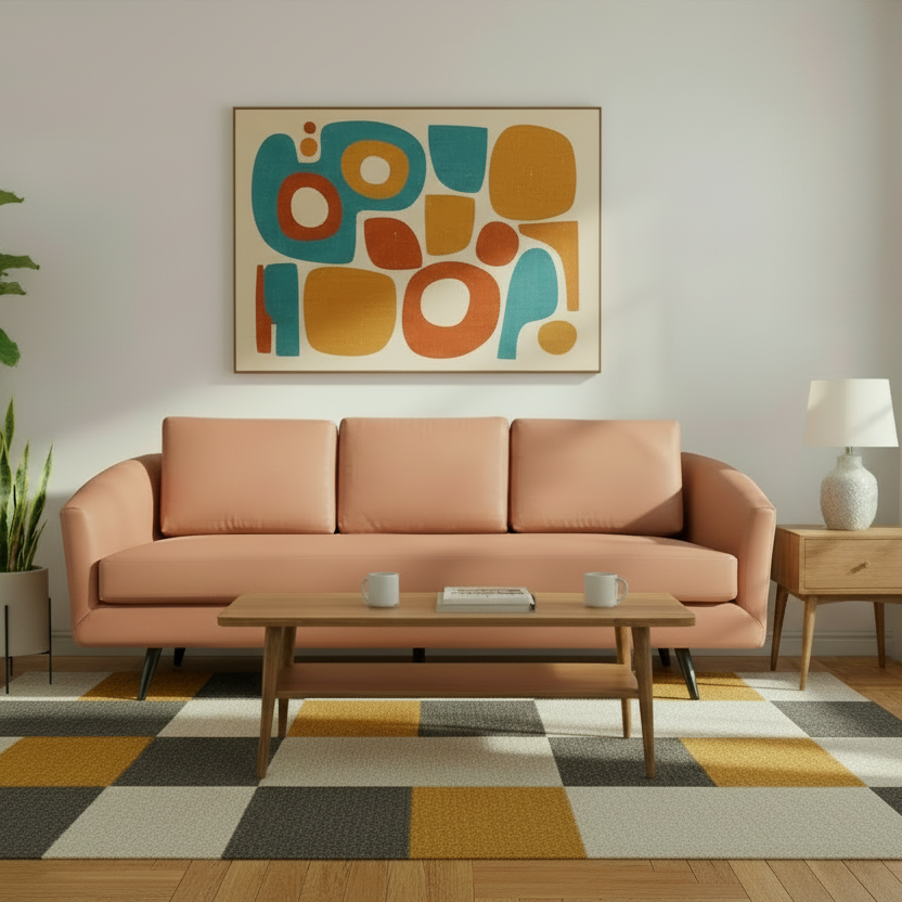 79" Light Brown Faux Leather Mid-Century Sofa