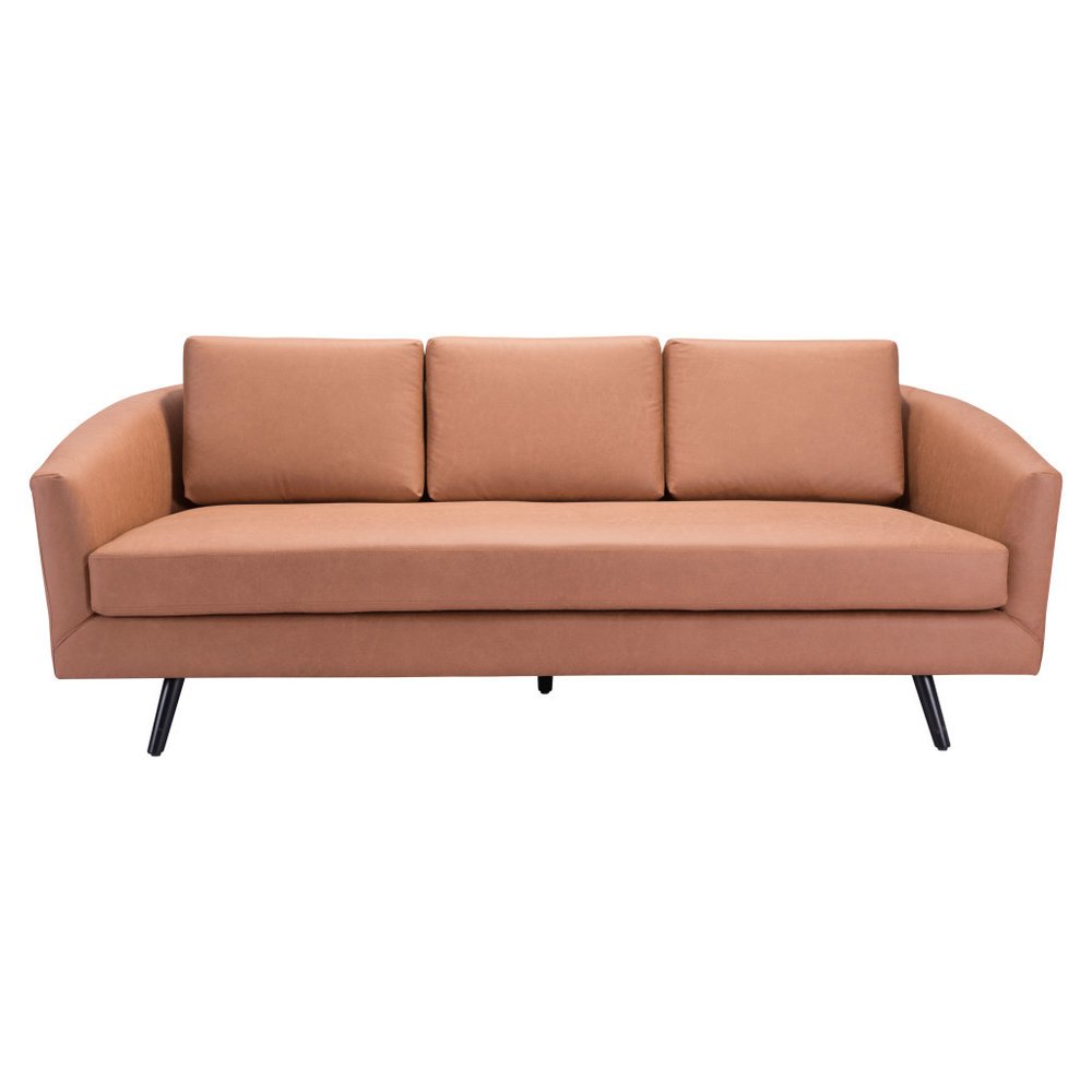 79" Light Brown Faux Leather Mid-Century Sofa