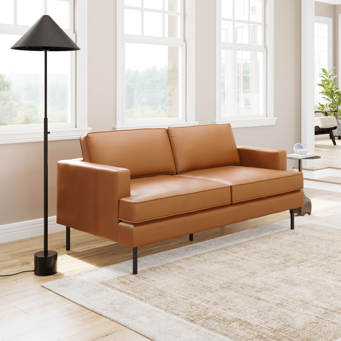 72" Brown Mid-Century Track Arm Loveseat
