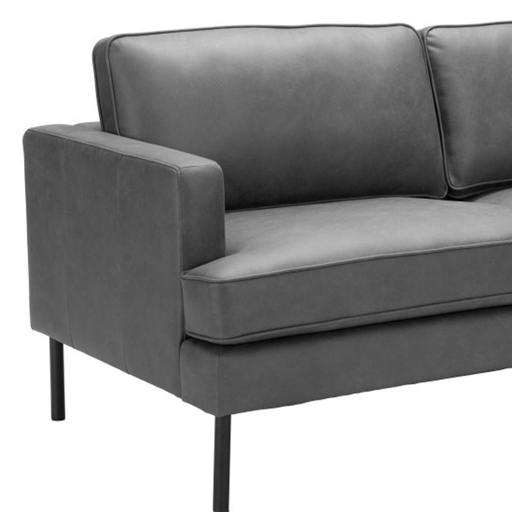 72" Gray Faux Leather Mid-Century Sofa