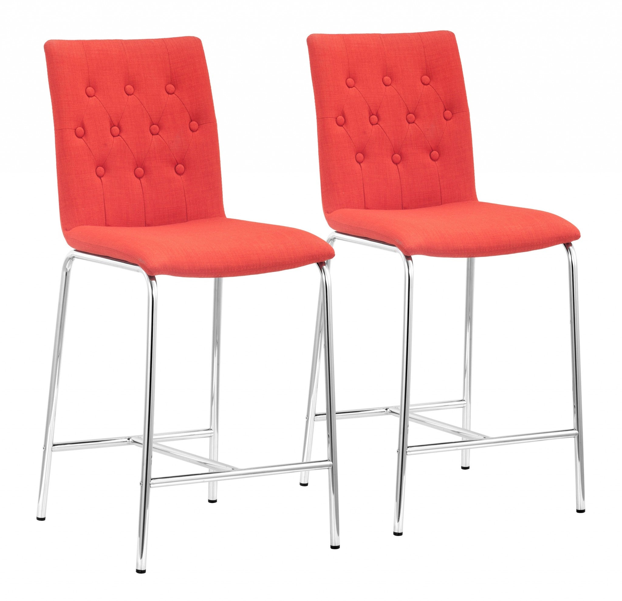 39" Set of Two Tangerine Tufted Button Bar Chairs