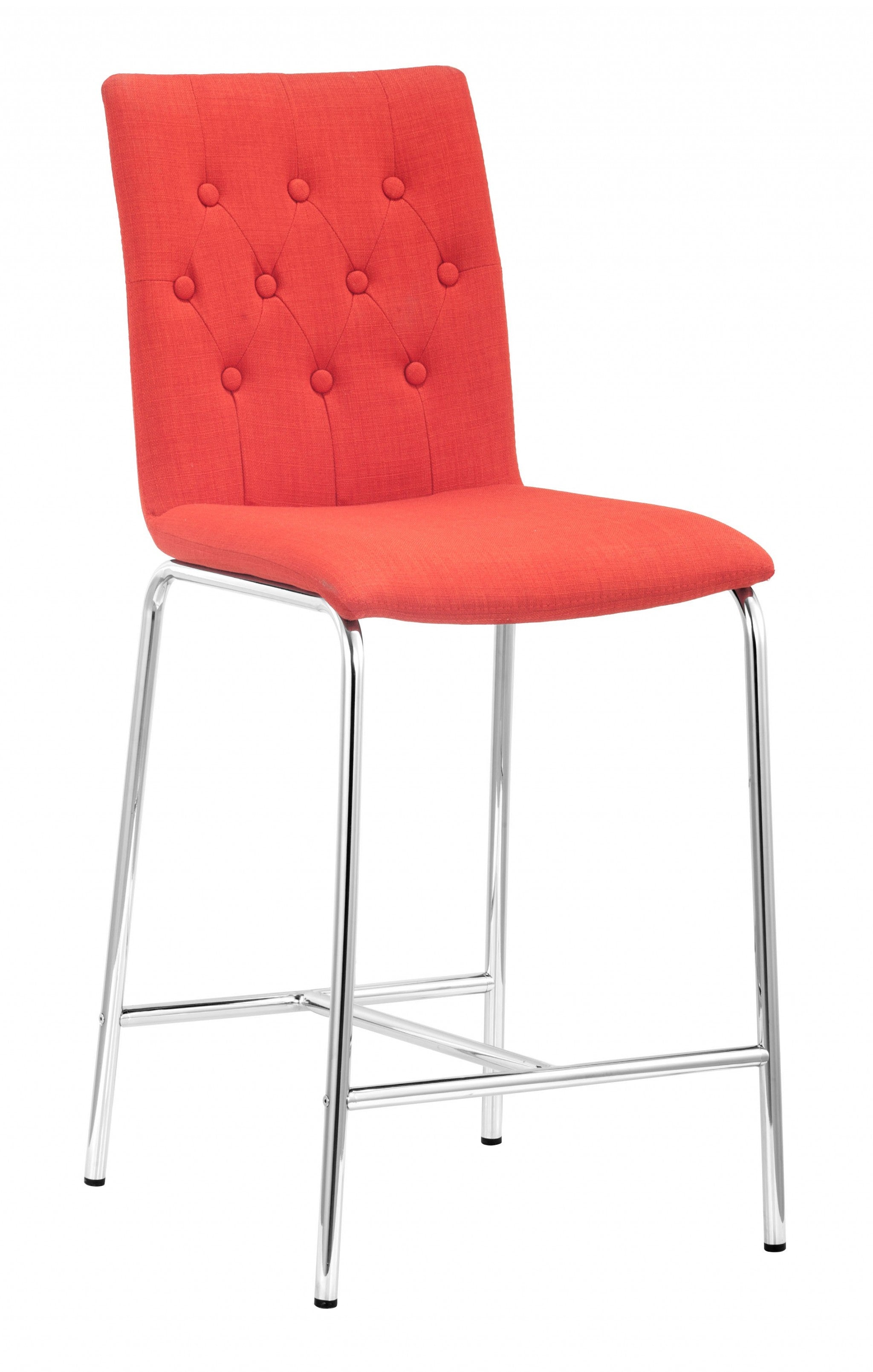 39" Set of Two Tangerine Tufted Button Bar Chairs