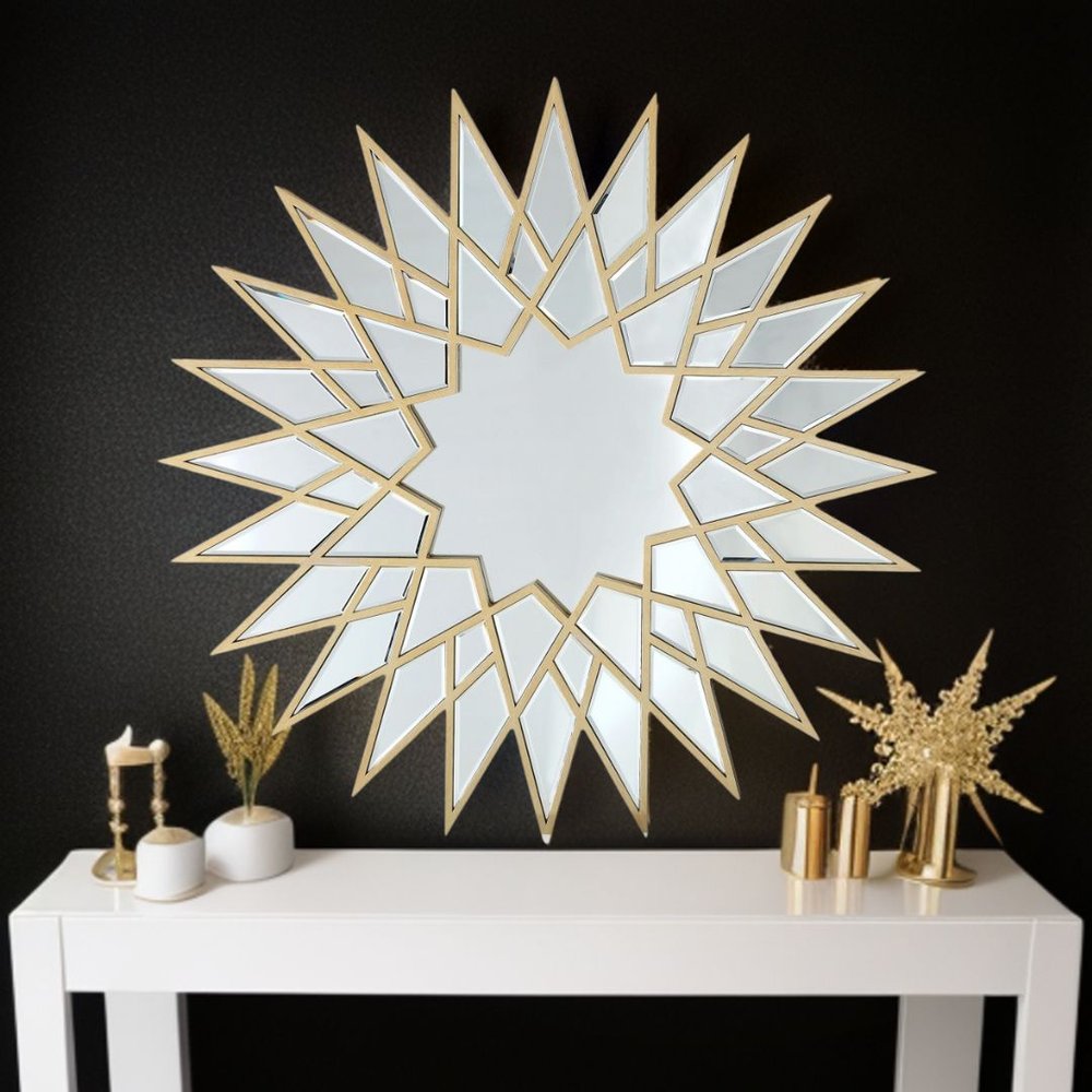 34" Gold Sunburst Metal Mirror