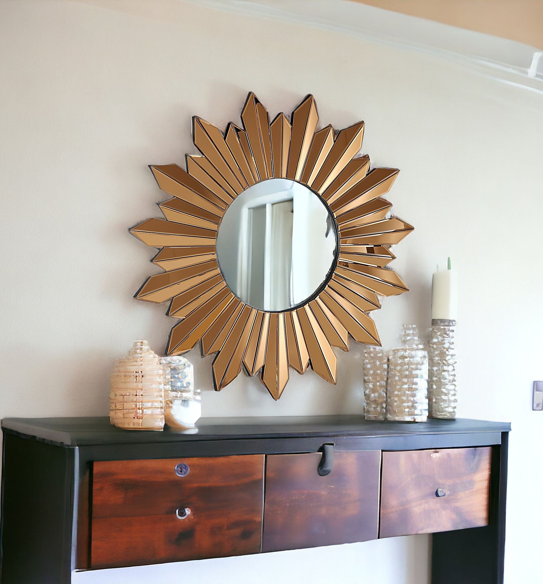 39" Gold Deco Sunburst Metal Accent Mirror