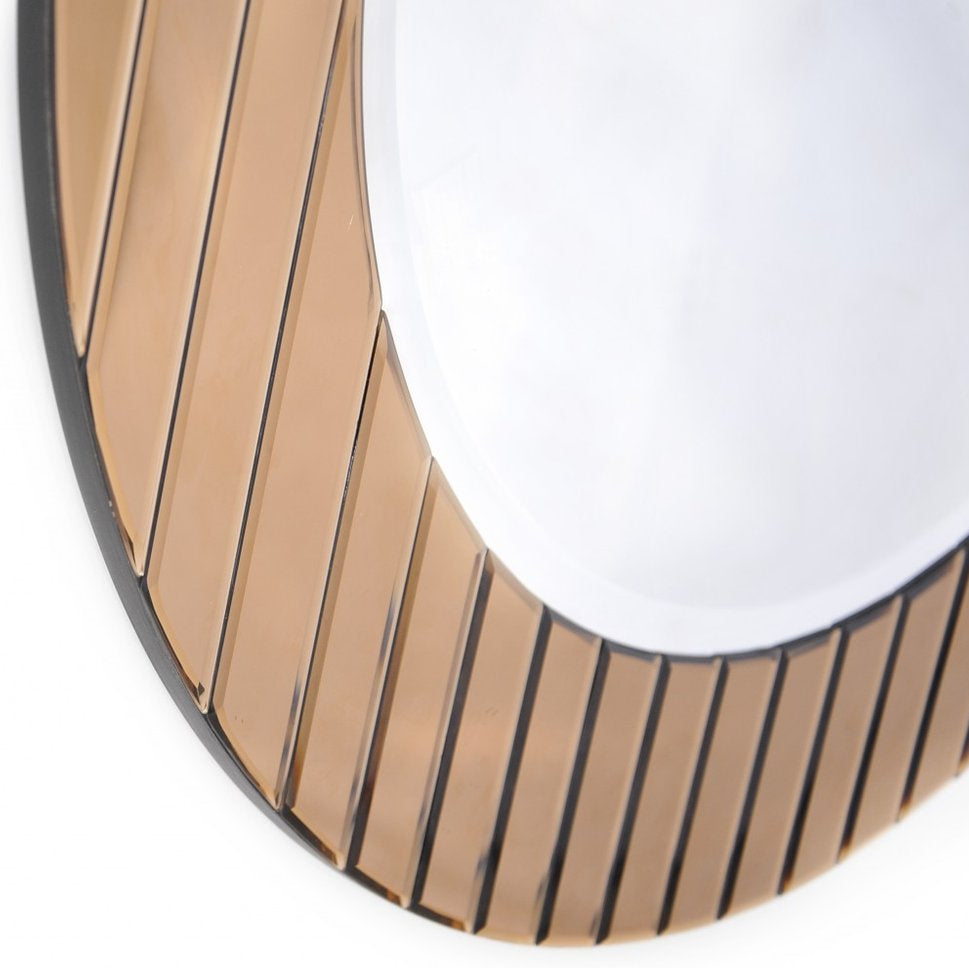 35" Striped Gold Round Beveled Glass Mirror