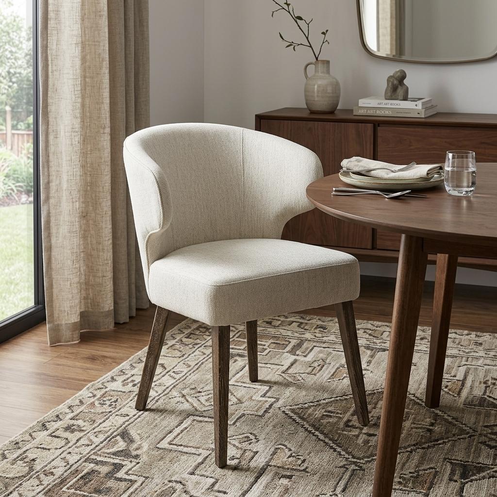 25" Ivory Mid-Century Modern Wingback Dining Chair