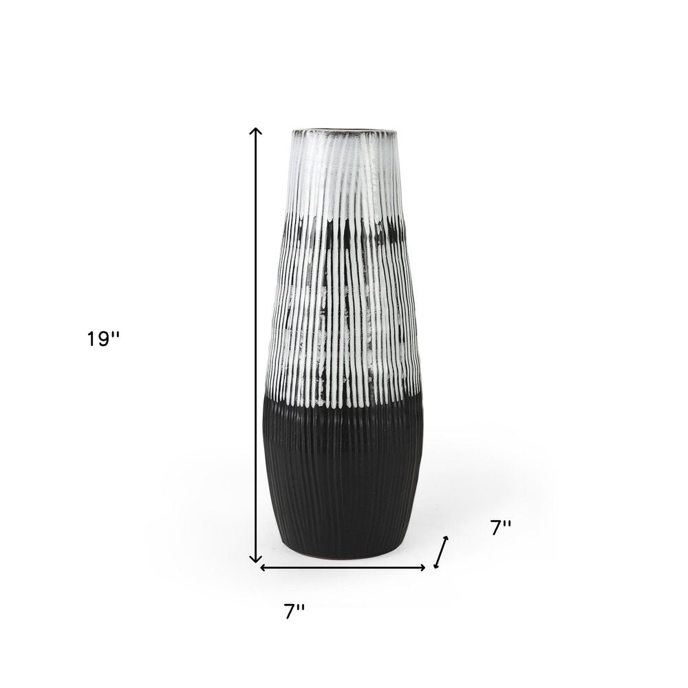 19"Black, Gray and White Cylinder Ceramic Table Vase