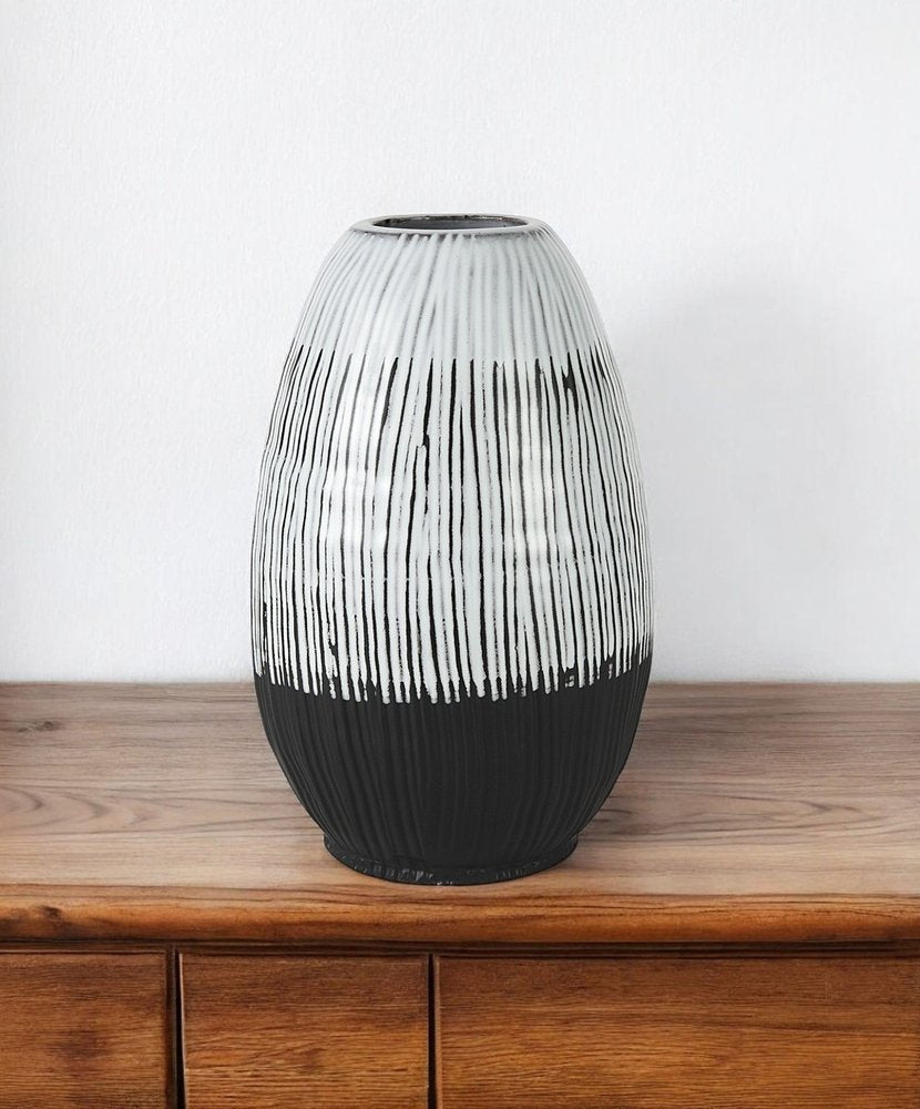 13" Black, Gray and White Cylinder Ceramic Table Vase