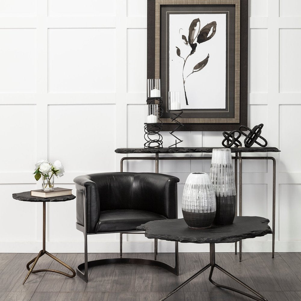 13" Black, Gray and White Cylinder Ceramic Table Vase