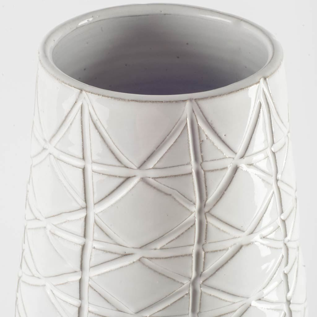 21" White and Gray Textured Vase