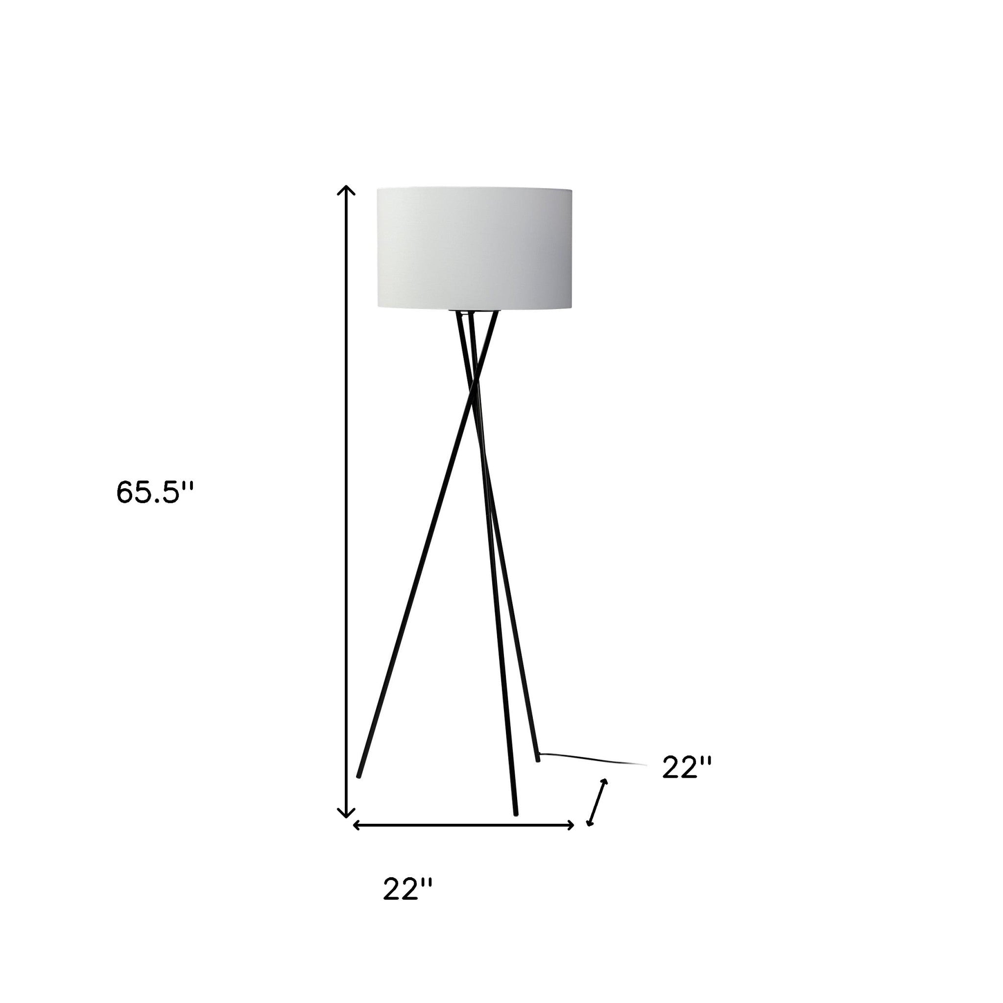 66" Black Metal Tripod Floor Lamp