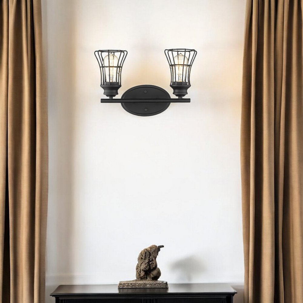 16" Black Two Light Industrial Wall Sconce