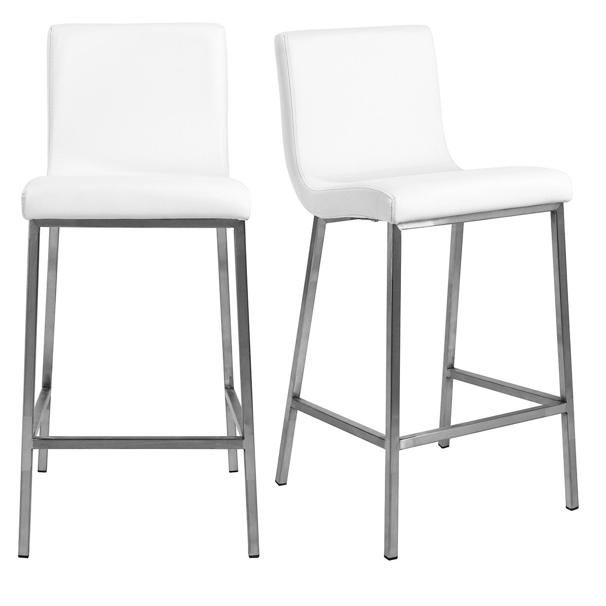 36" Set of Two White and Silver Low Back Bar Chairs