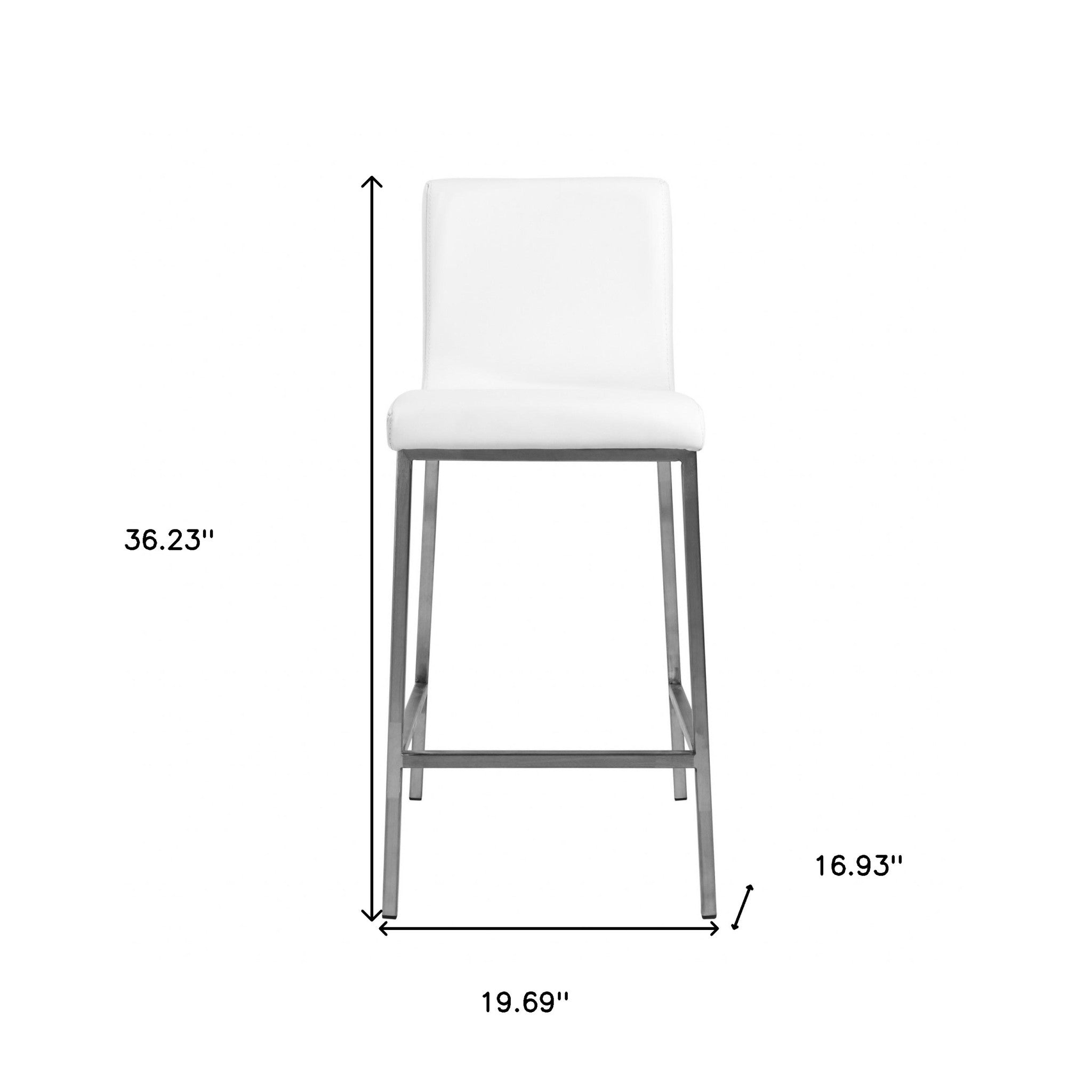 36" Set of Two White and Silver Low Back Bar Chairs