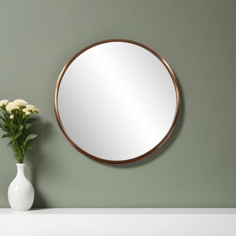 20" Antiqued Brass Round Metal Mirror