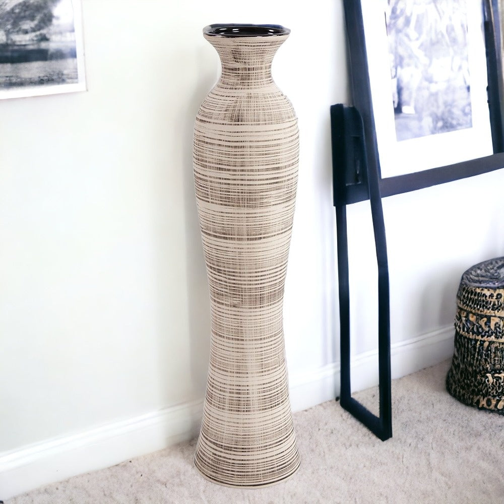 31" Brown and Beige Bud Floor Vase