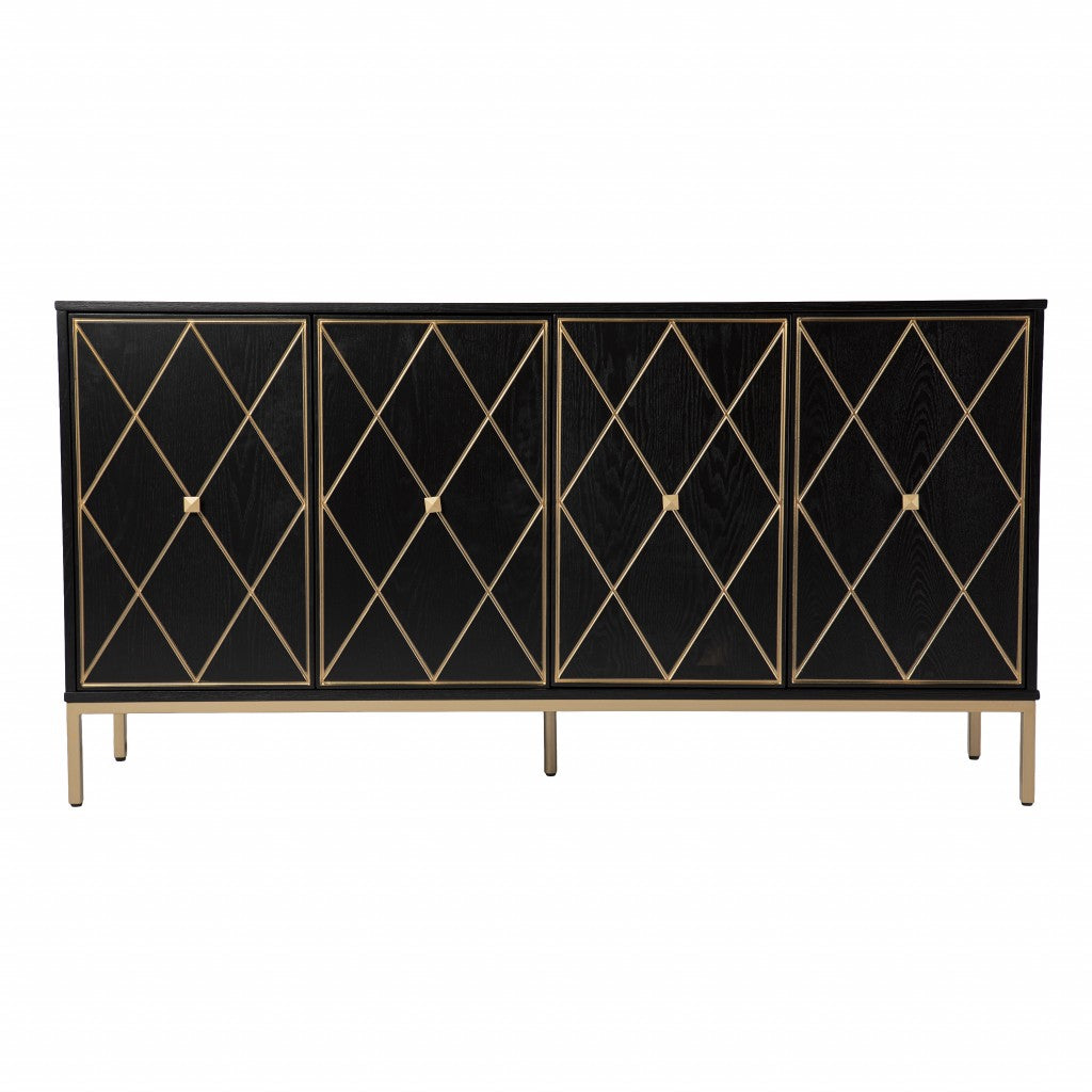 61" Black and Gold 4 Door Deco Wood Sideboard