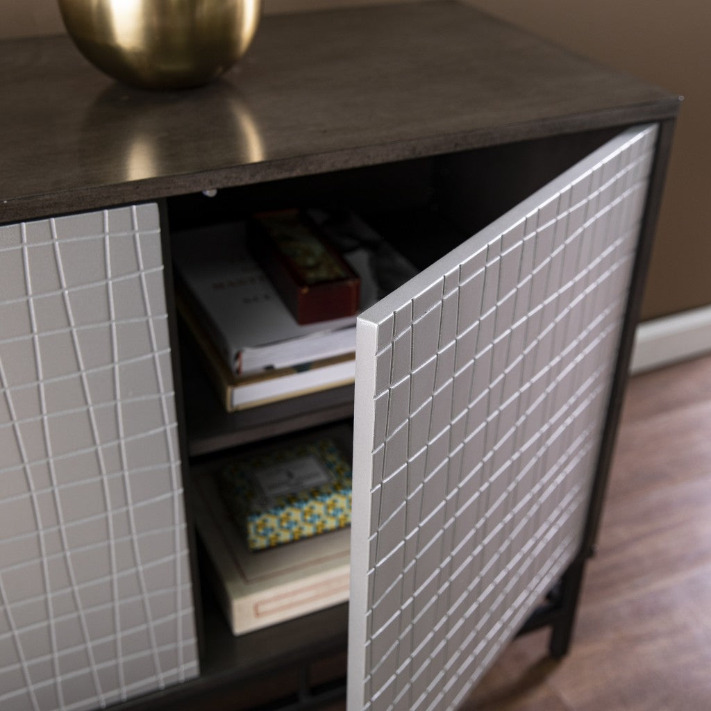 53" Green and Gray Grid Accent Cabinet