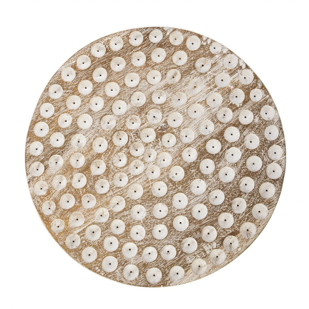 18" Washed White Vented Wood Round End Table