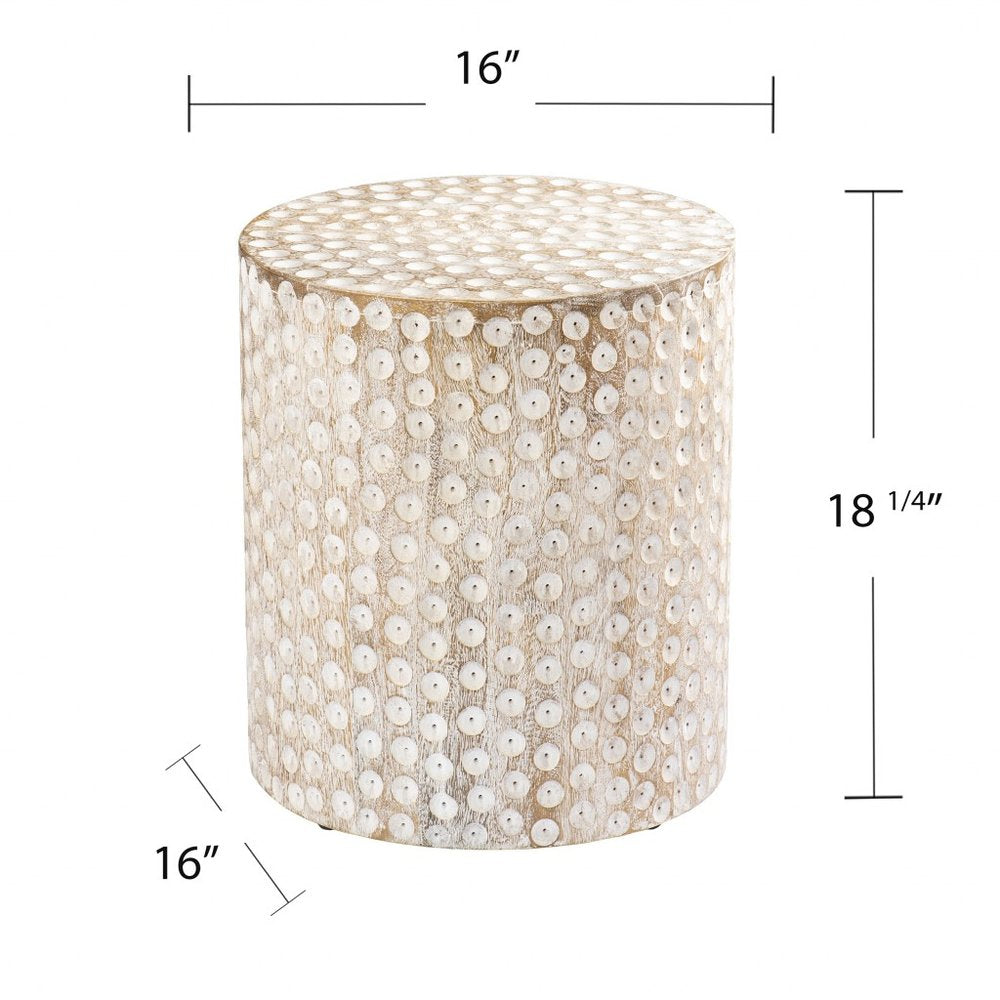18" Washed White Vented Wood Round End Table