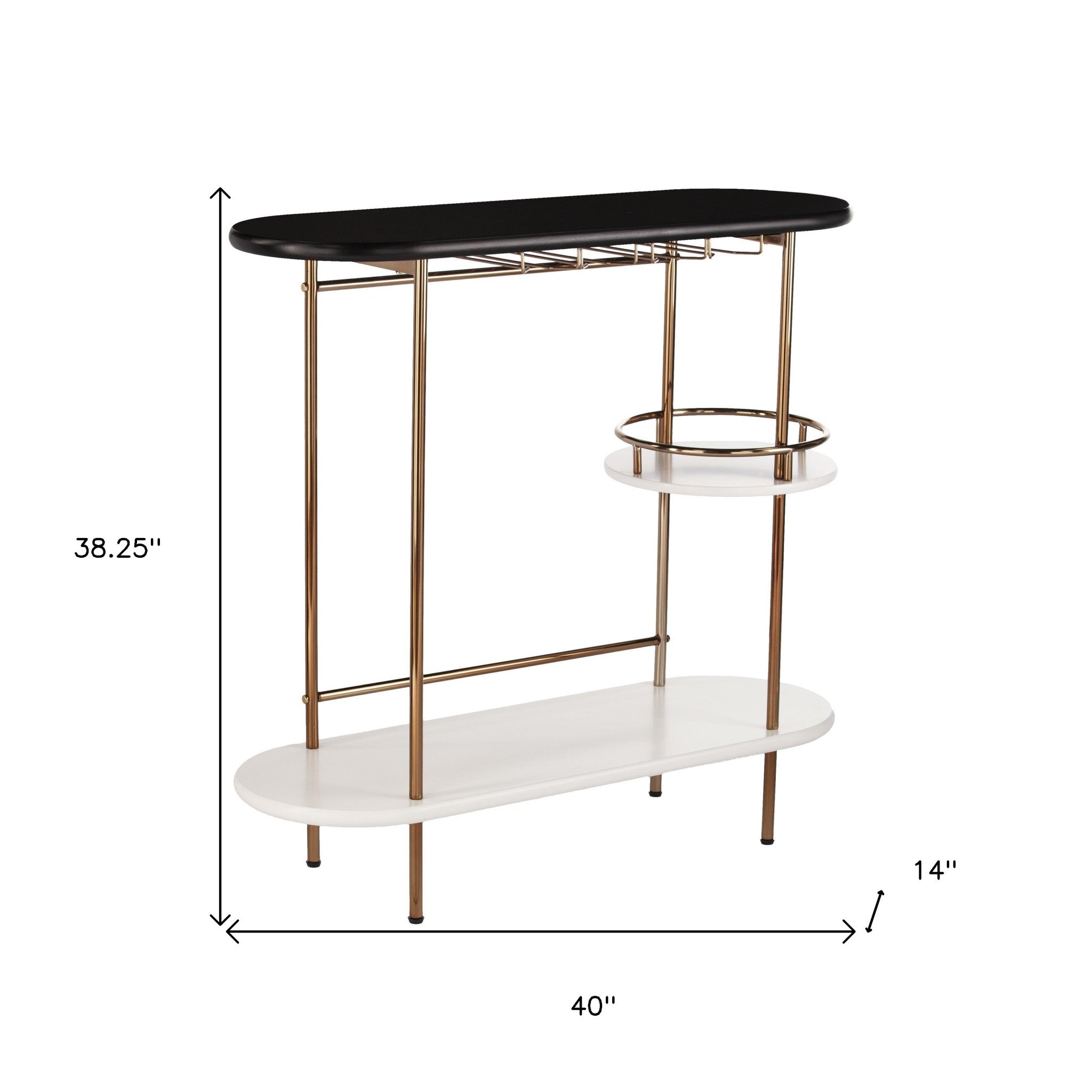 40" Black and Gold Metal Serving Table with Wine Glass Storage