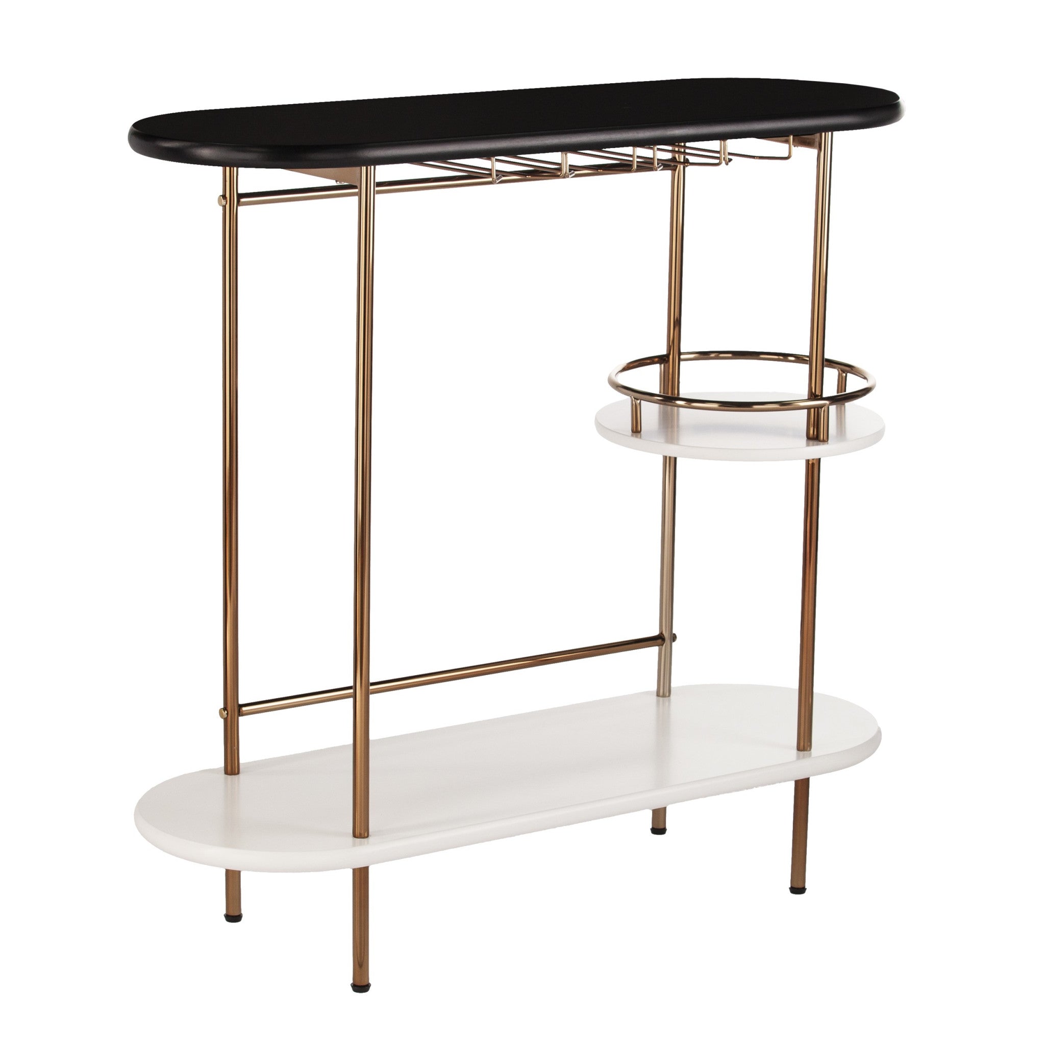 40" Black and Gold Metal Serving Table with Wine Glass Storage