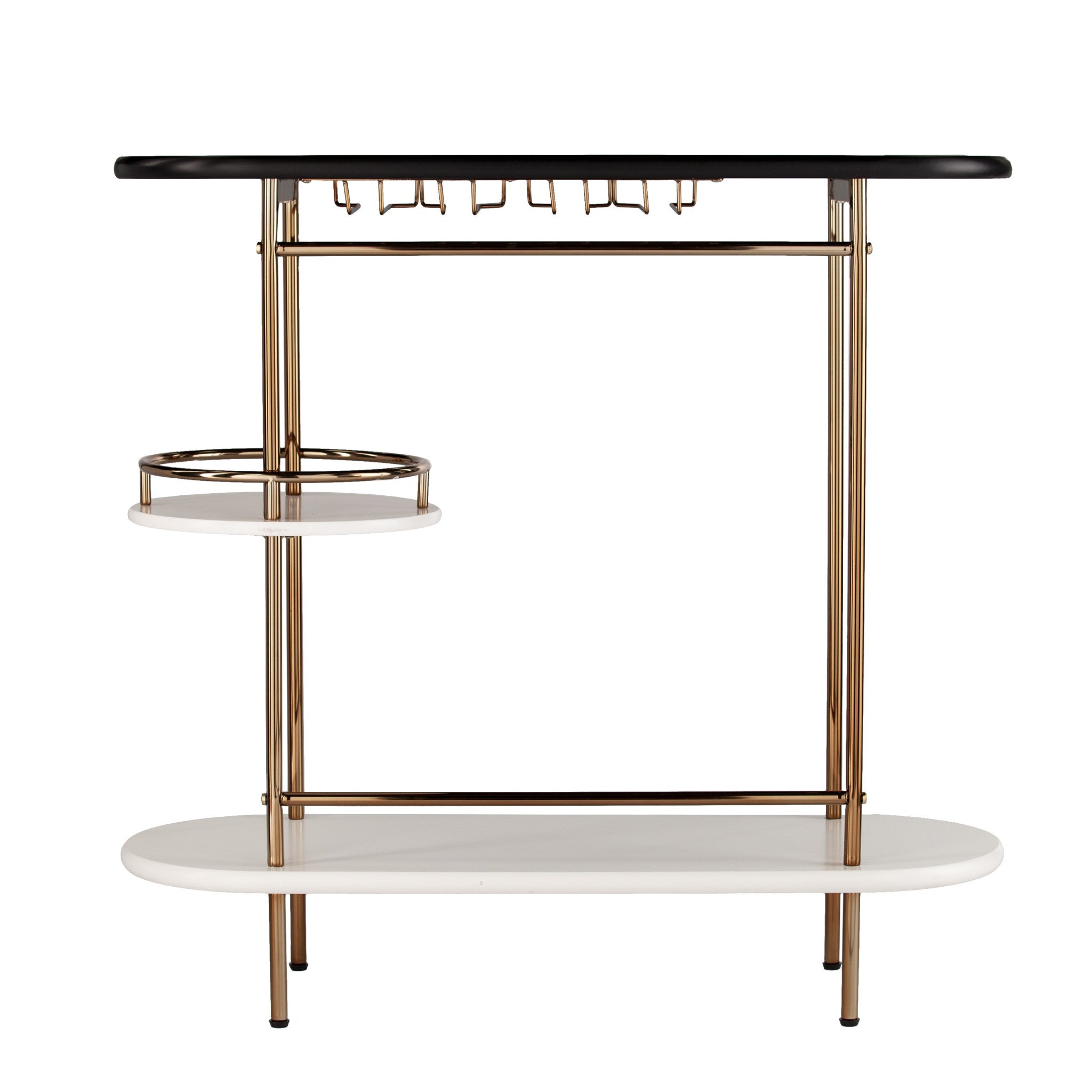 40" Black and Gold Metal Serving Table with Wine Glass Storage