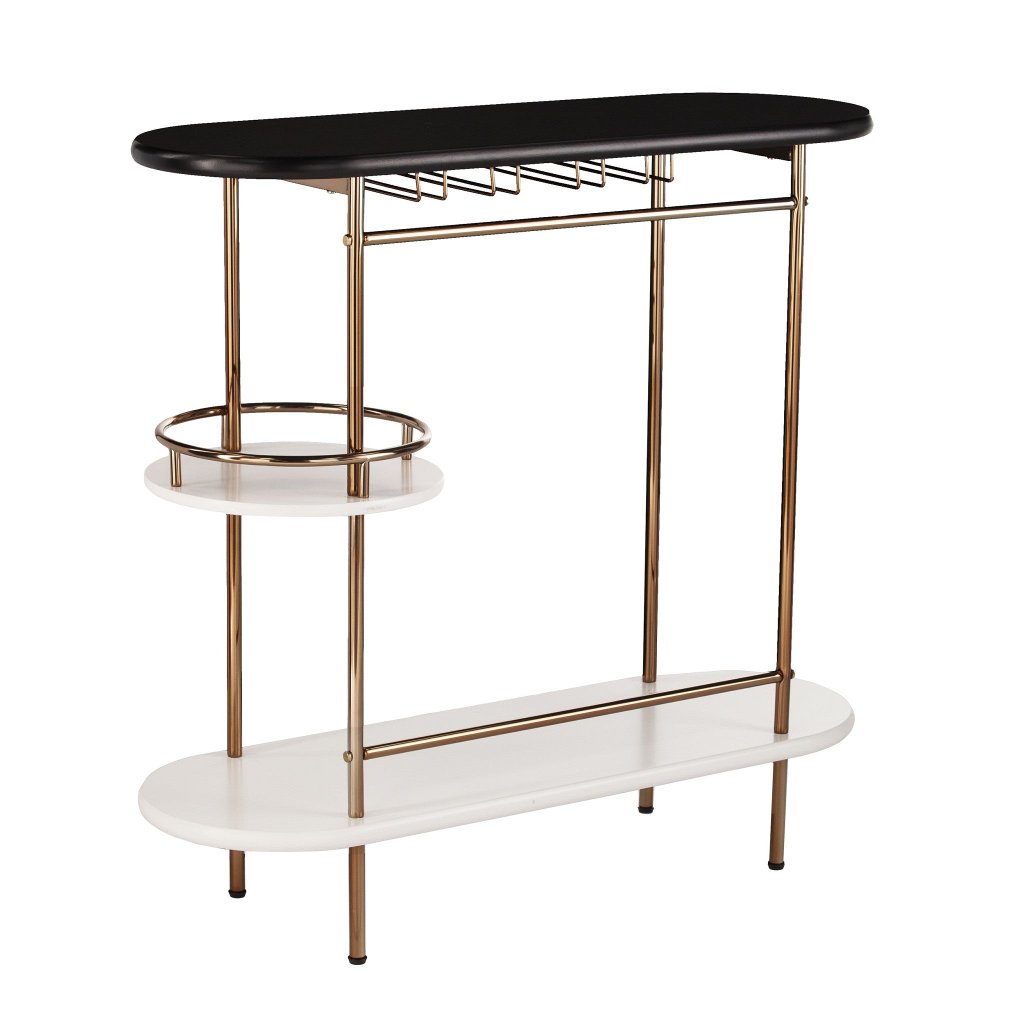 40" Black and Gold Metal Serving Table with Wine Glass Storage