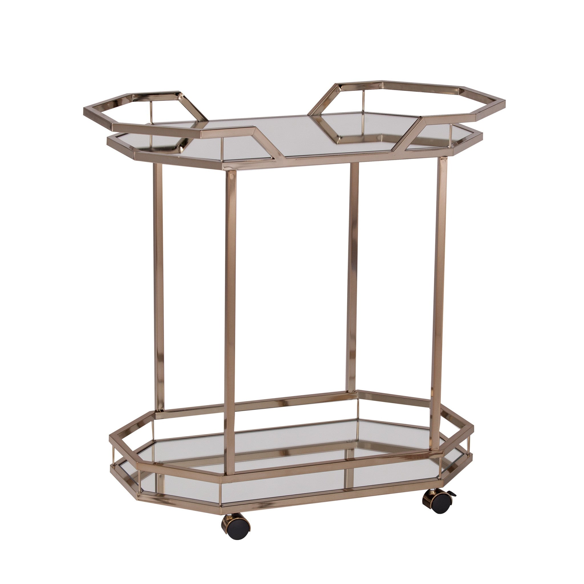 31" Silver Octagon Rolling Bar Cart