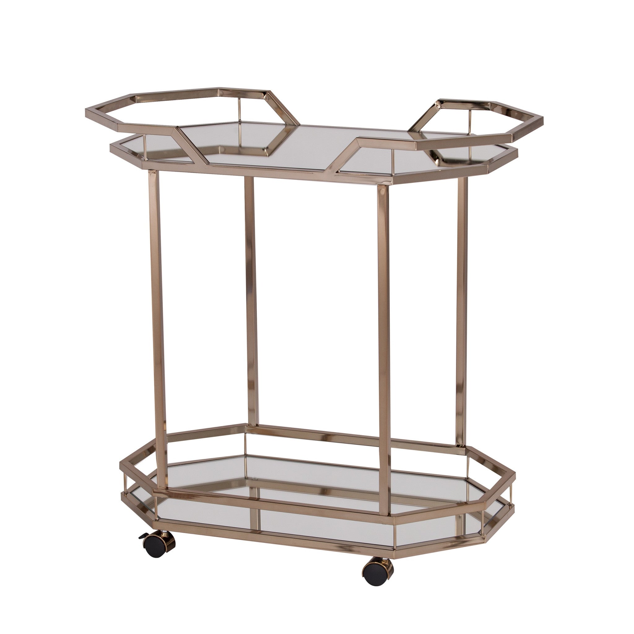 31" Silver Octagon Rolling Bar Cart