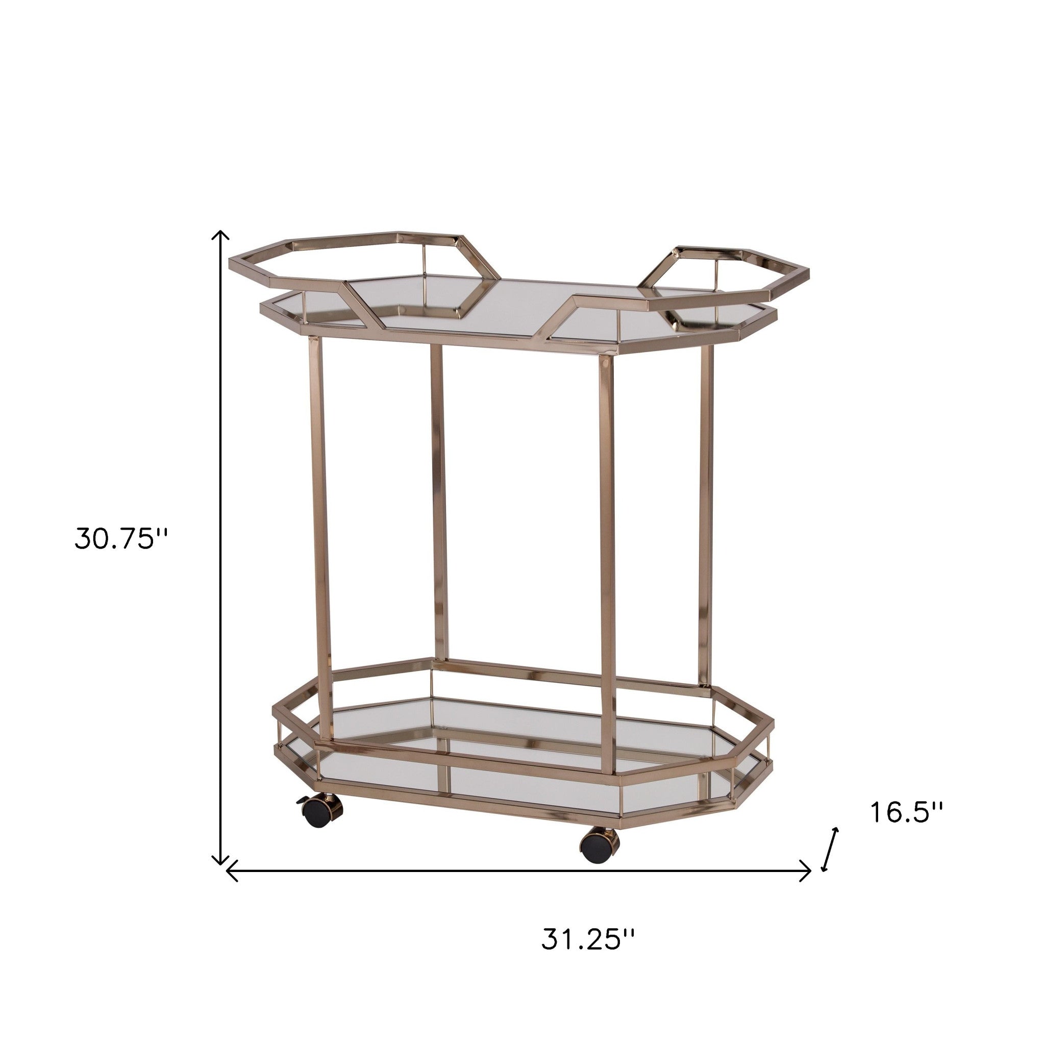 31" Silver Octagon Rolling Bar Cart