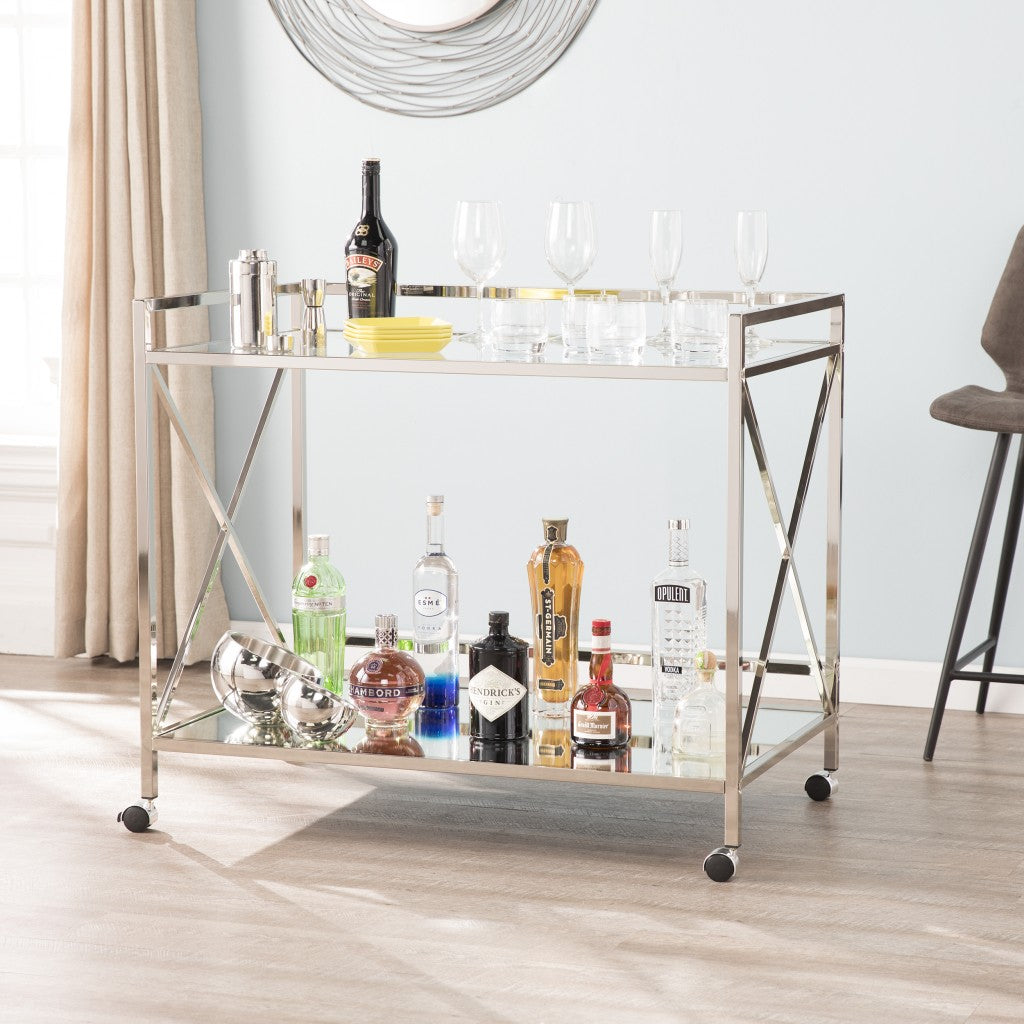 38" Silver Rectangular Bar Cart