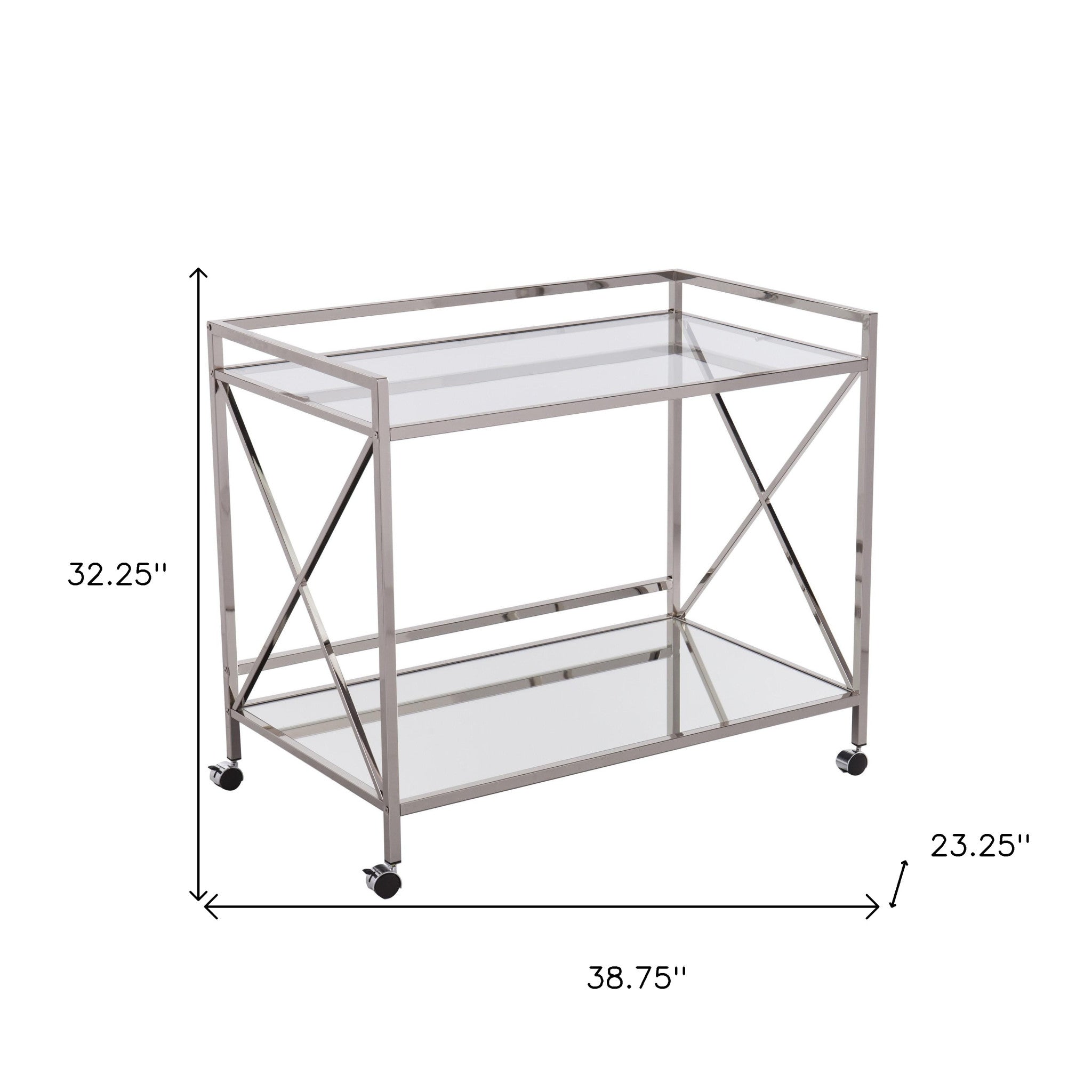 38" Silver Rectangular Bar Cart