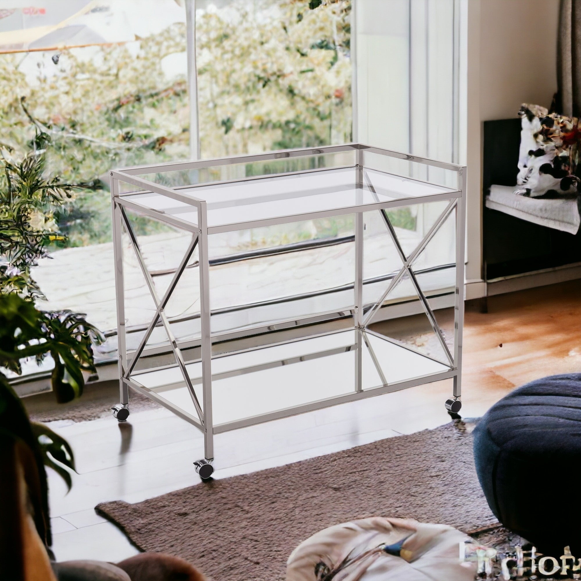 38" Silver Rectangular Bar Cart