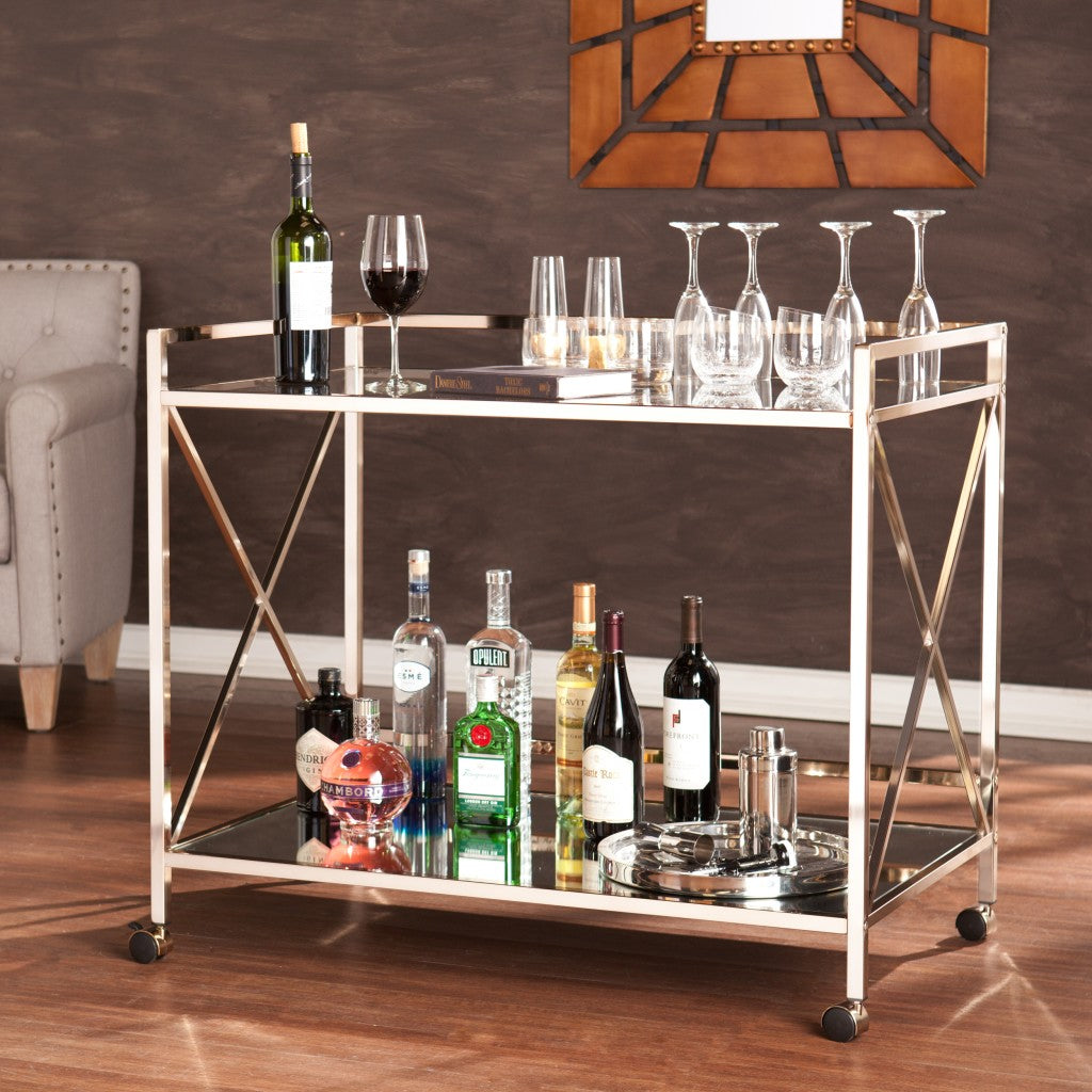 38" Gold Rectangular Bar Cart