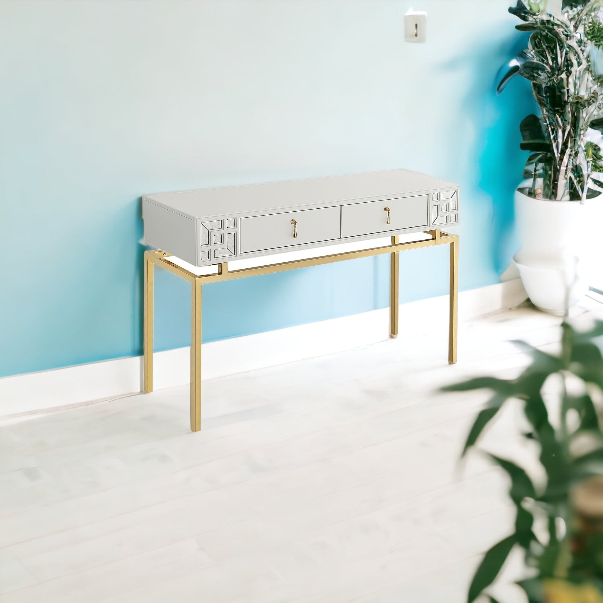 47" White and Gold Modern Console Table