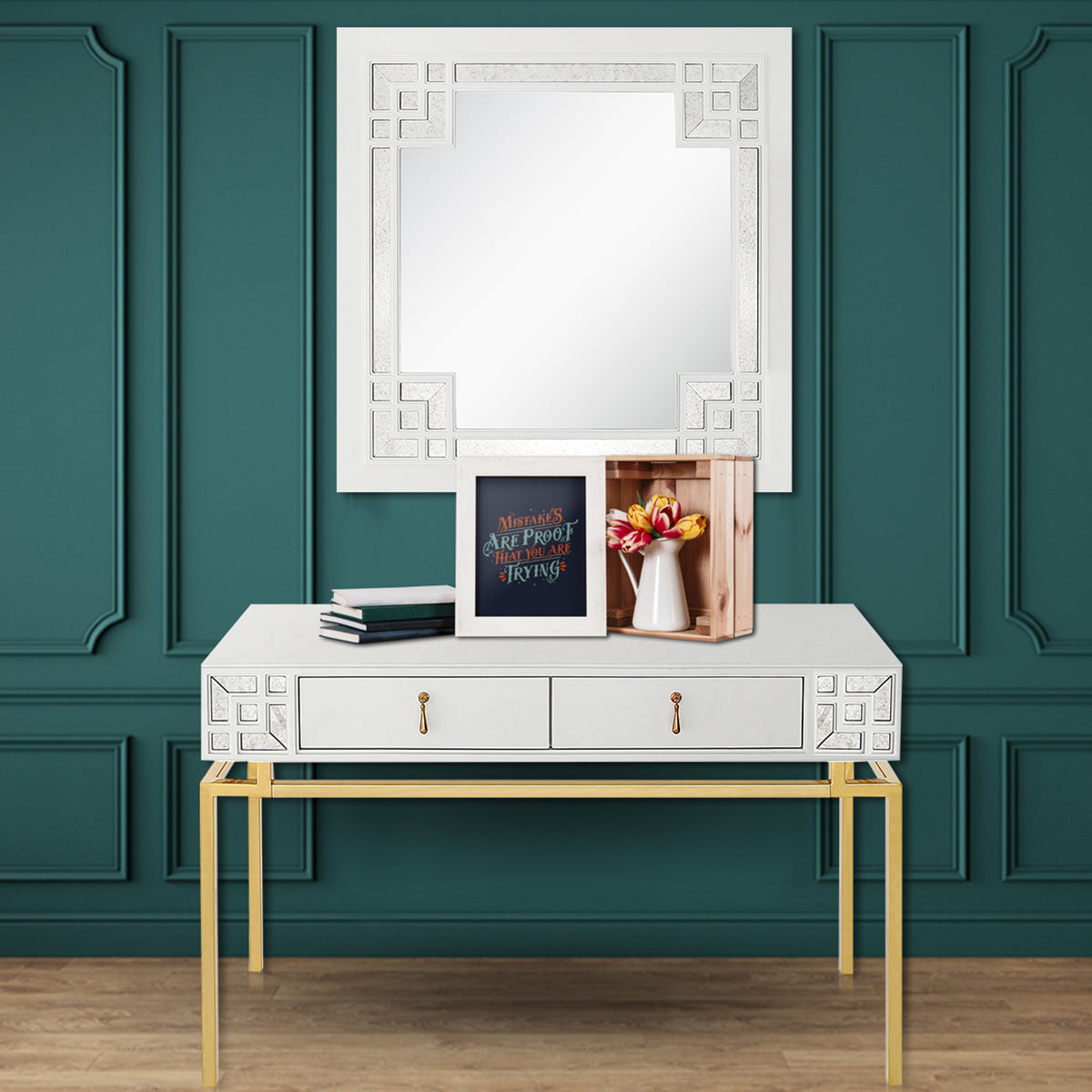 47" White and Gold Modern Console Table