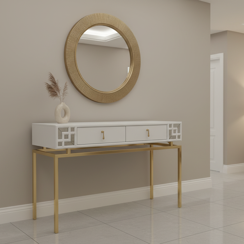 47" White and Gold Modern Console Table