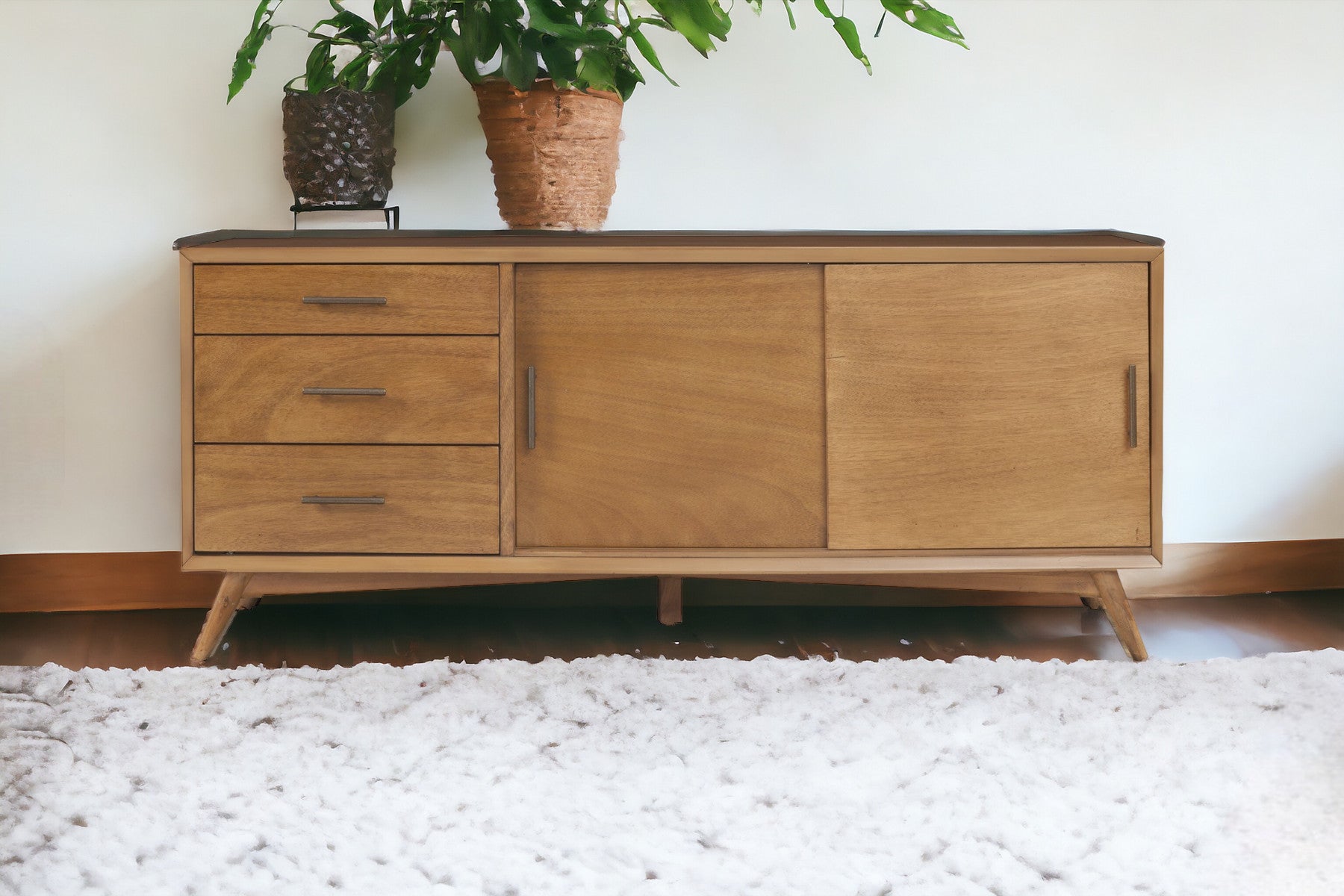 64" Mid-Century Sliding Door TV Stand