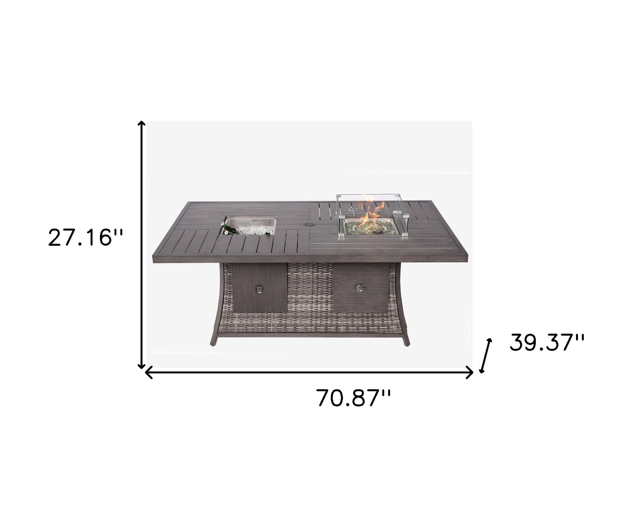 70" Wicker Square Fire Pit and Ice Bucket Table